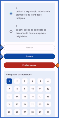 Original ENEM app question screen with answer choices and question navigation