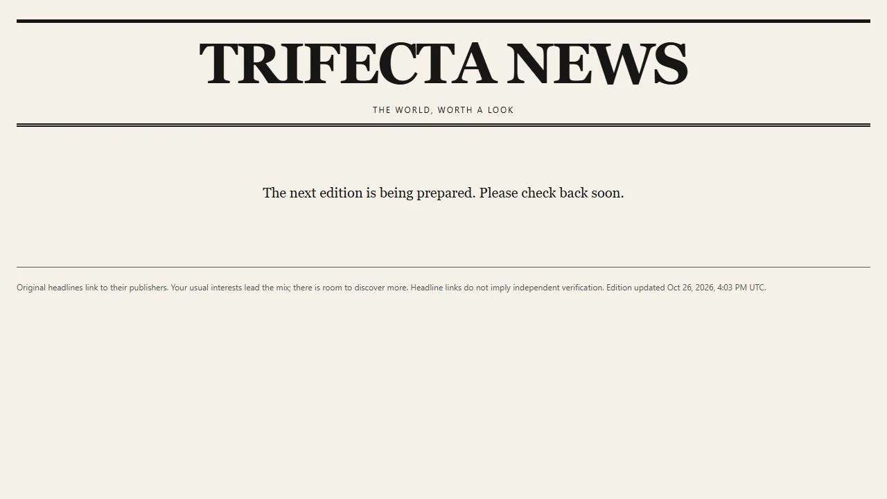 Trifecta News public page displaying its next-edition holding message